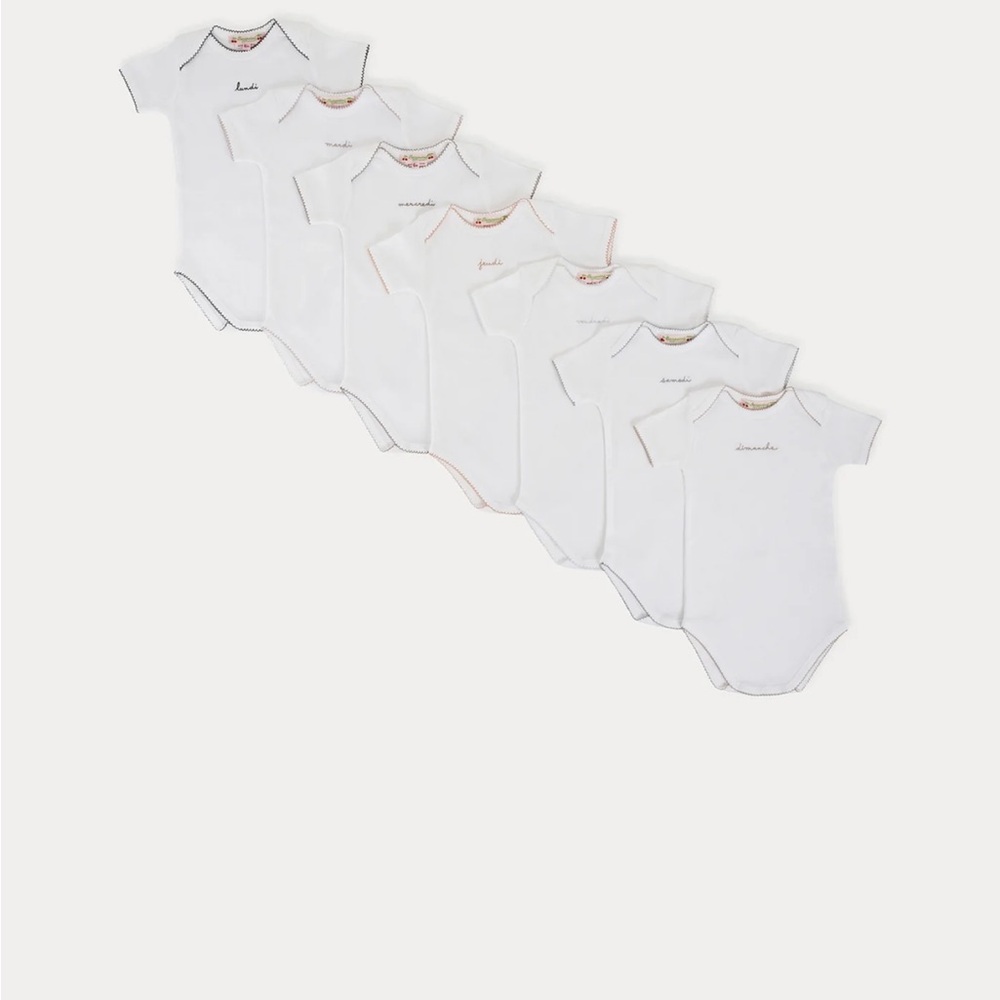 Bonpoint White Short-Sleeve Cotton Bodysuits with Subtle Trim